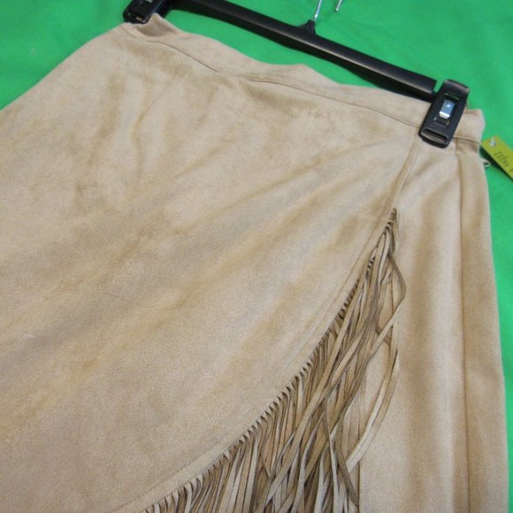 Fringed, Faux Suede, Faux Wrap Skirt - Picture 3 of 6